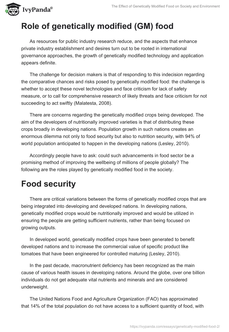 The Effect of Genetically Modified Food on Society and Environment. Page 2
