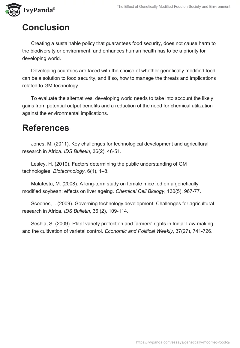 The Effect of Genetically Modified Food on Society and Environment. Page 5