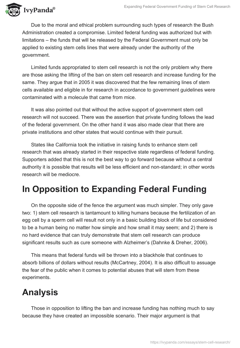 Expanding Federal Government Funding of Stem Cell Research. Page 2