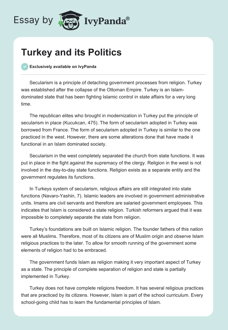 Turkey and its Politics. Page 1