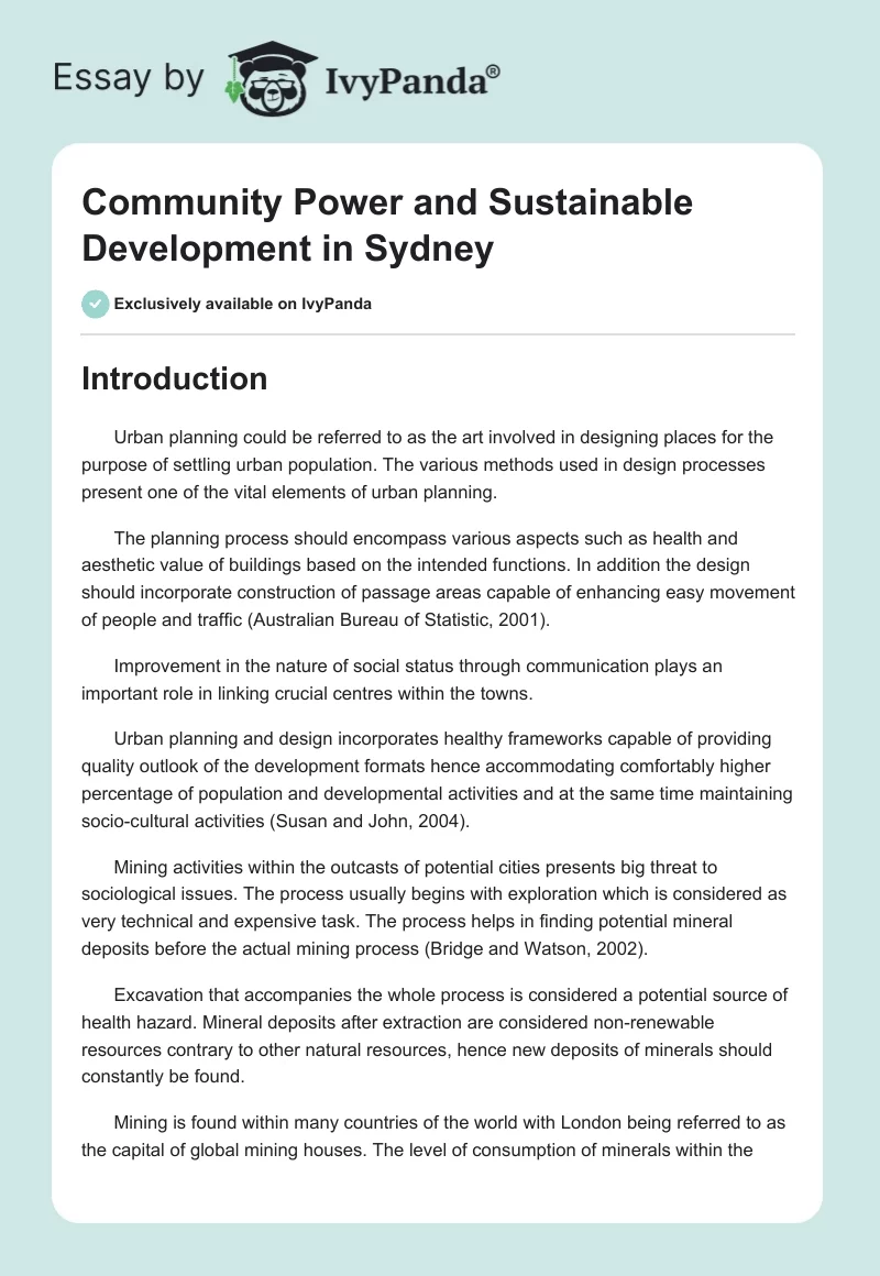 Community Power and Sustainable Development in Sydney. Page 1