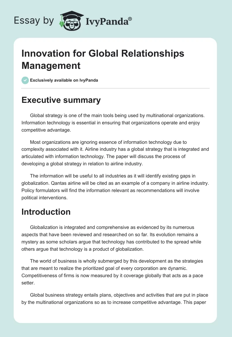 Innovation for Global Relationships Management. Page 1