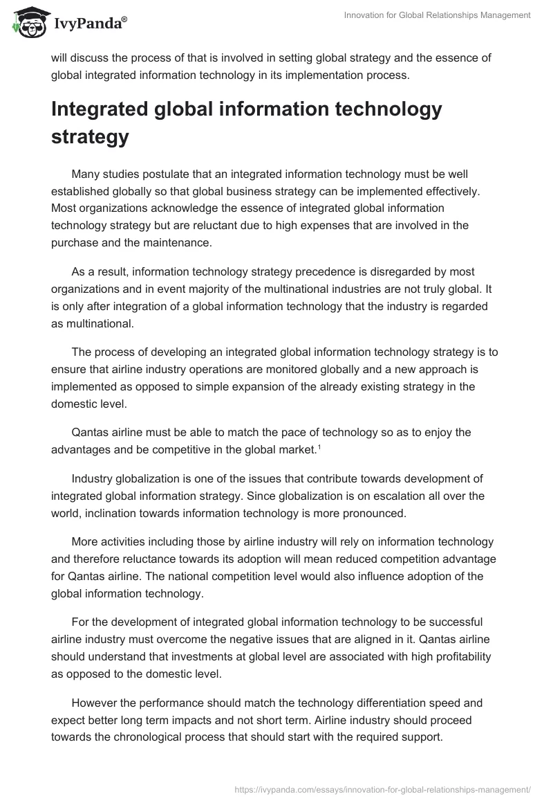 Innovation for Global Relationships Management. Page 2