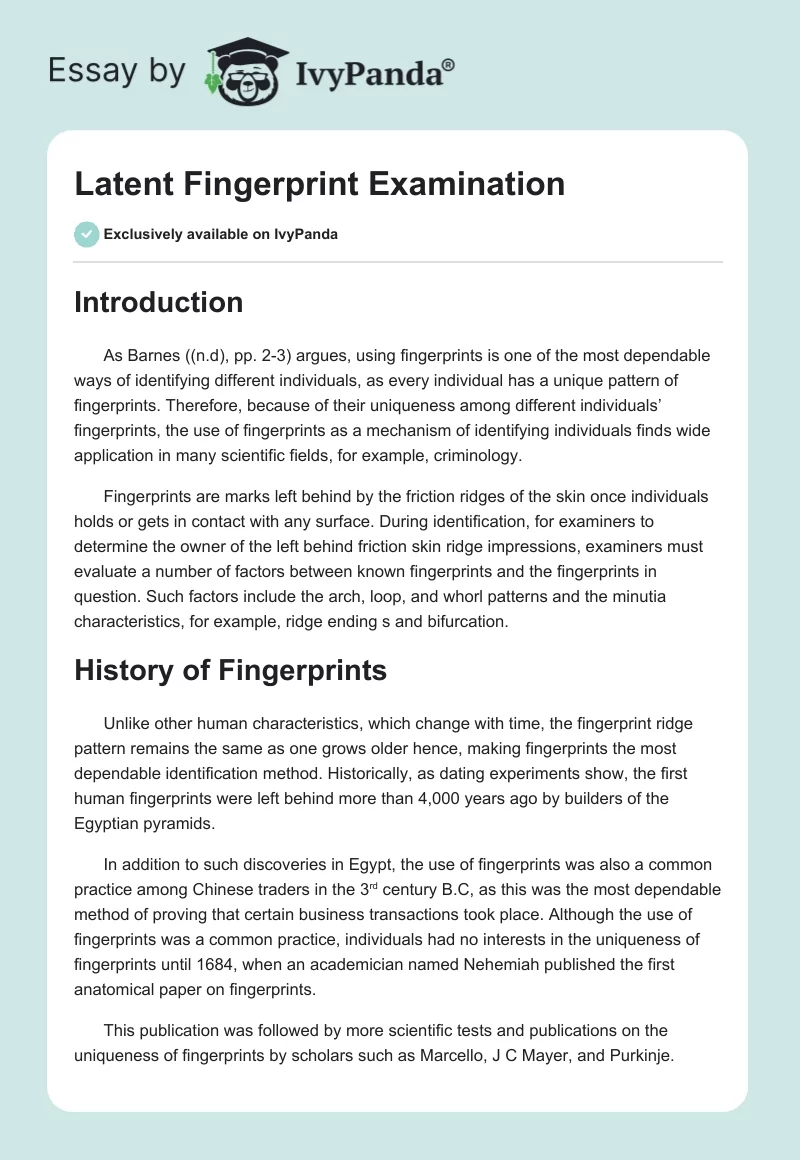 Latent Fingerprint Examination. Page 1