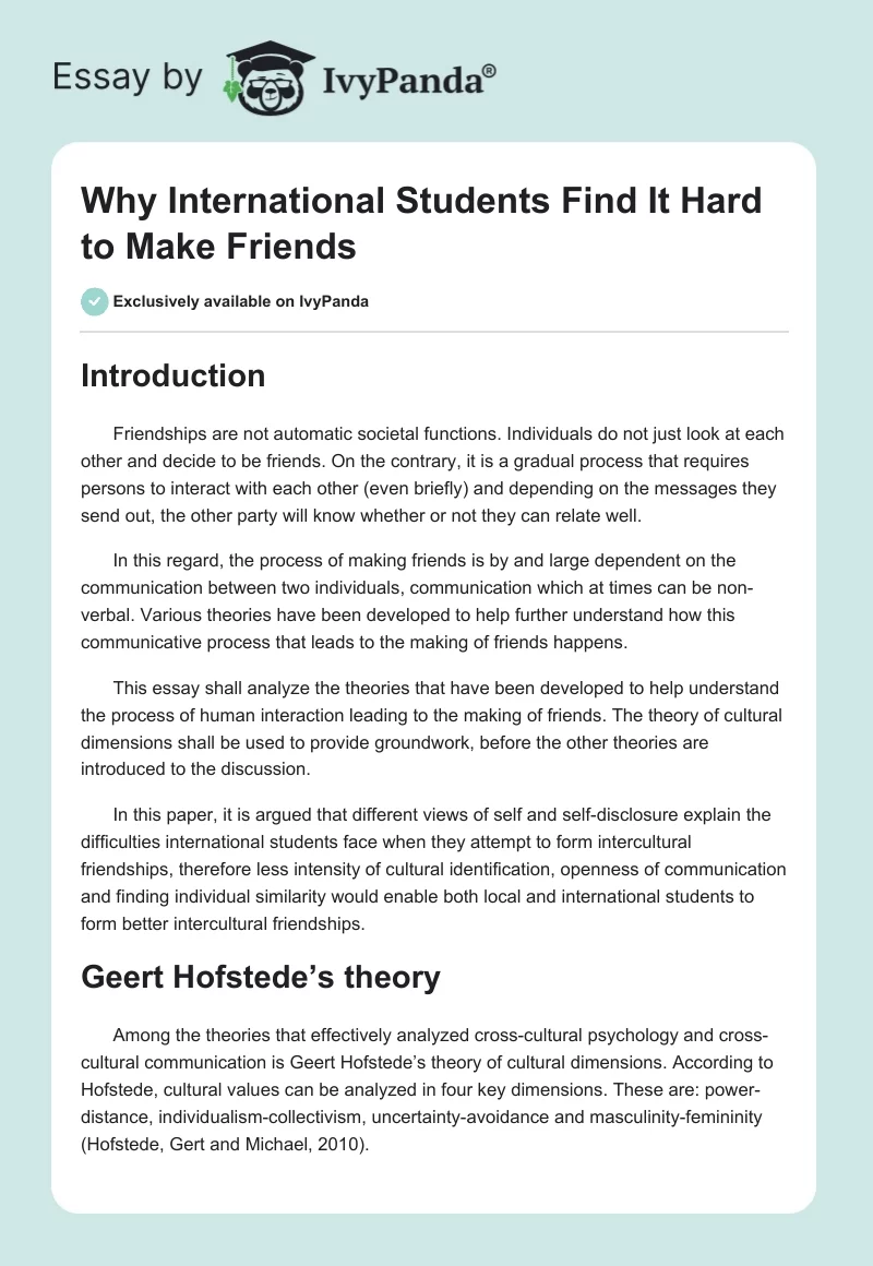 Why International Students Find It Hard to Make Friends. Page 1