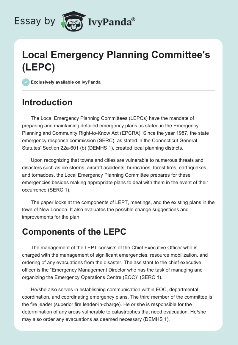 Local Emergency Planning Committee's (LEPC). Page 1