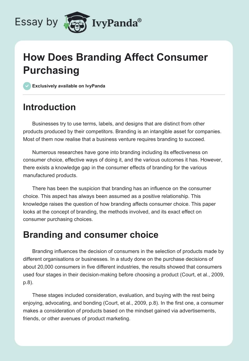 How Does Branding Affect Consumer Purchasing. Page 1