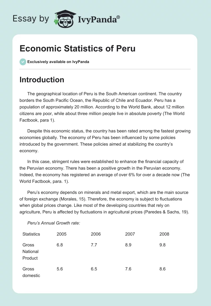 Economic Statistics of Peru. Page 1