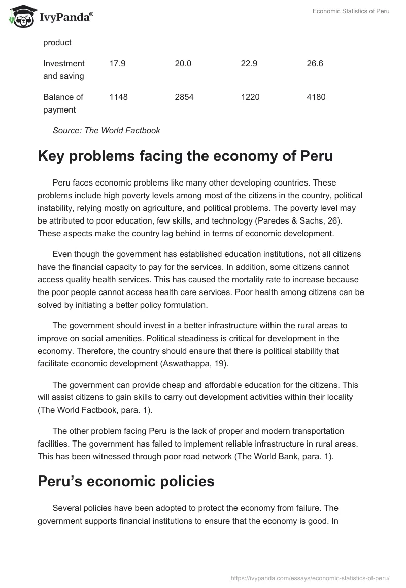Economic Statistics of Peru. Page 2