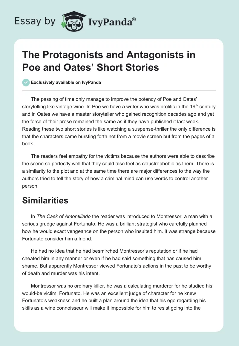 The Protagonists and Antagonists in Poe and Oates’ Short Stories. Page 1