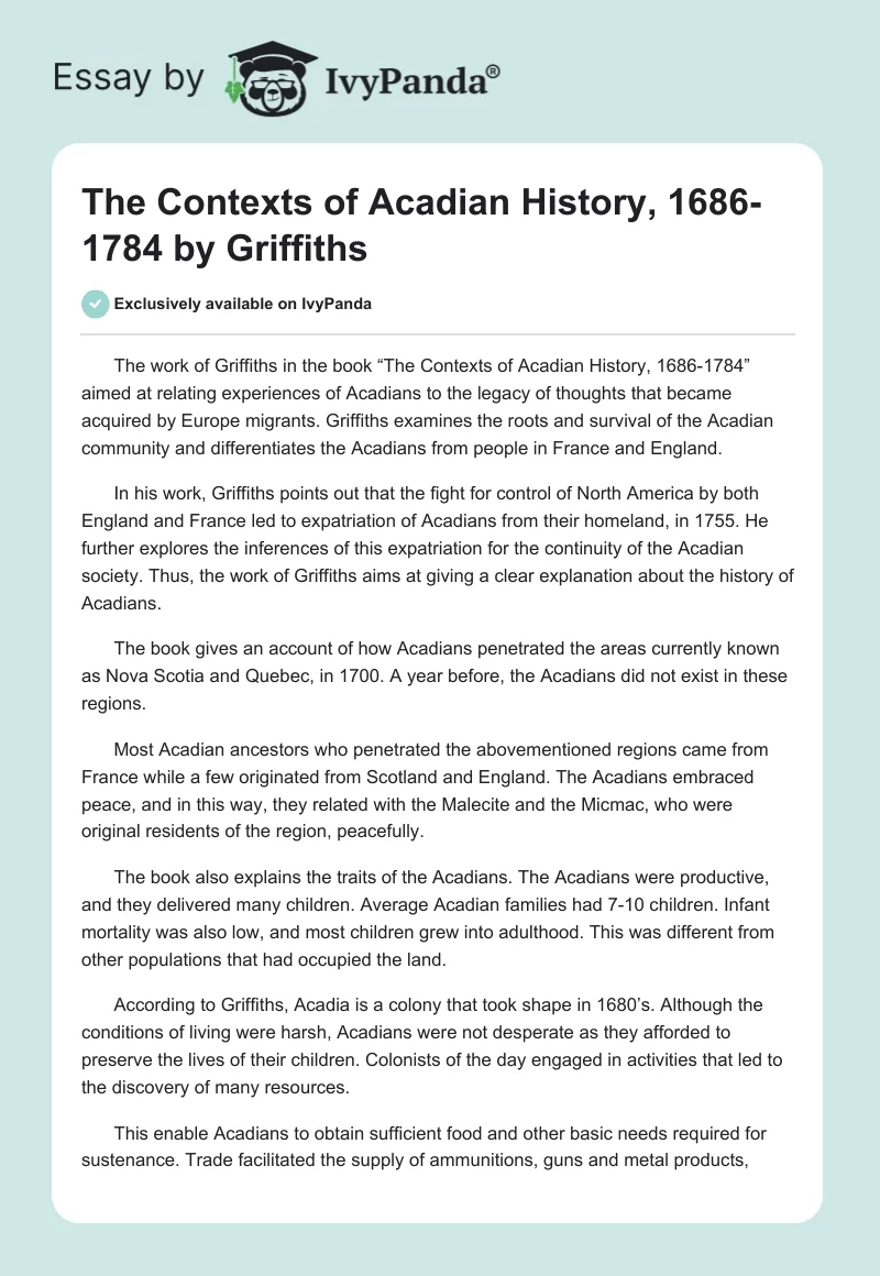 The Contexts of Acadian History, 1686-1784 by Griffiths. Page 1