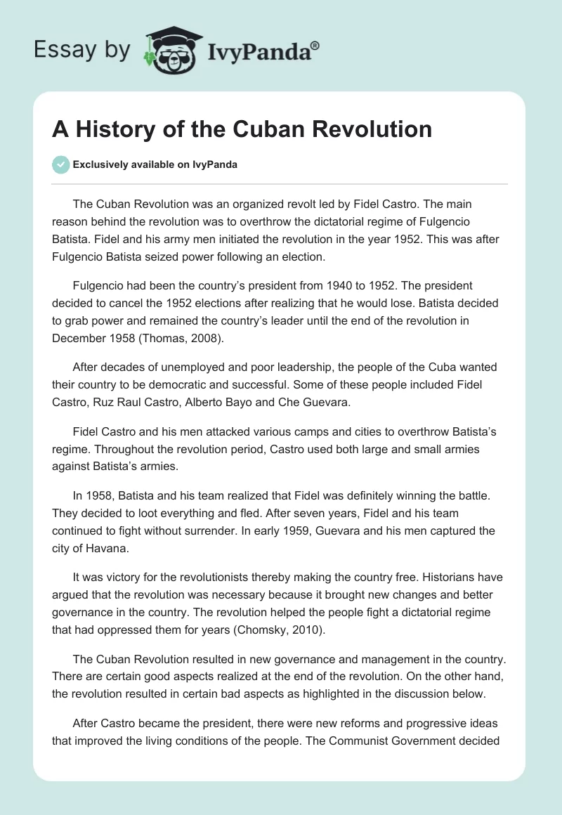 A History of the Cuban Revolution. Page 1