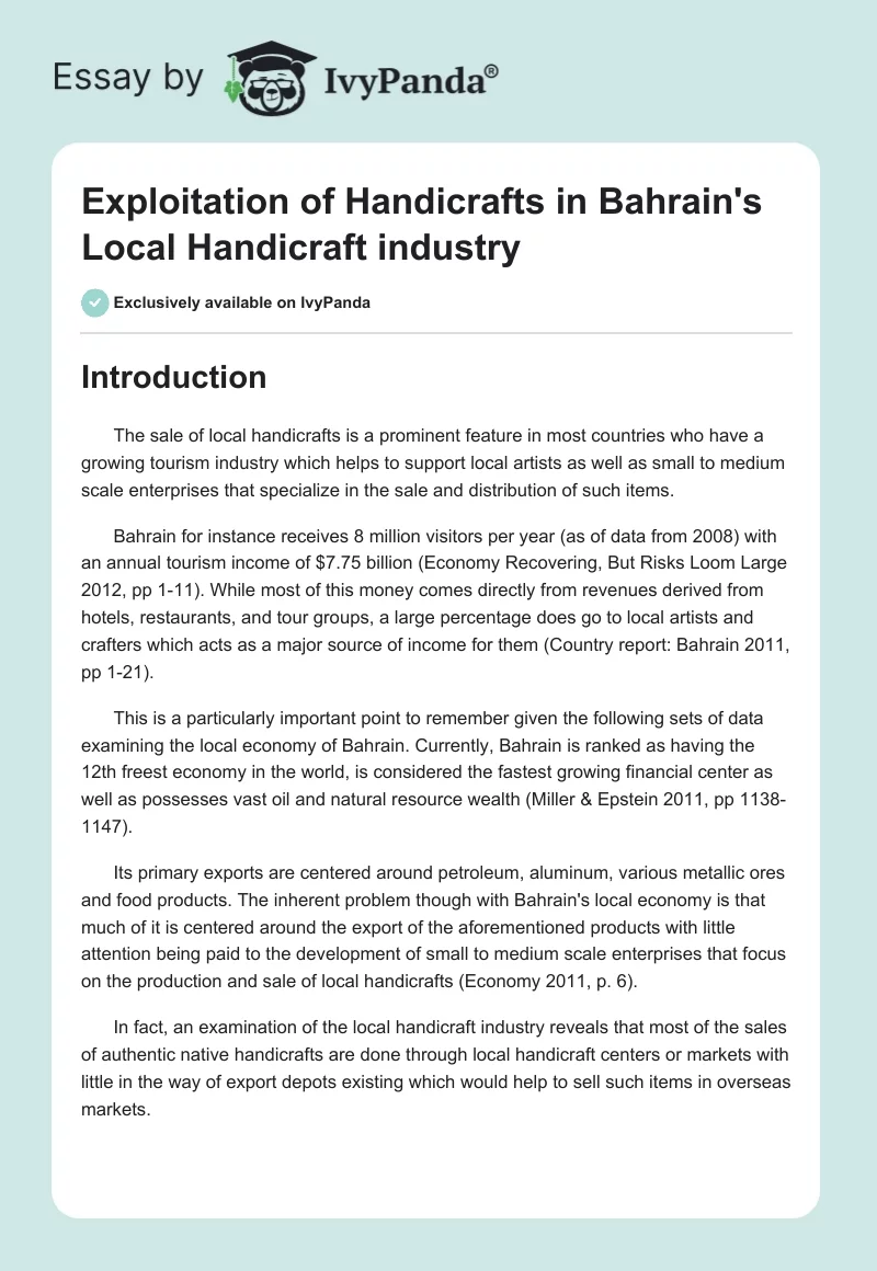 Exploitation of Handicrafts in Bahrain's Local Handicraft industry. Page 1