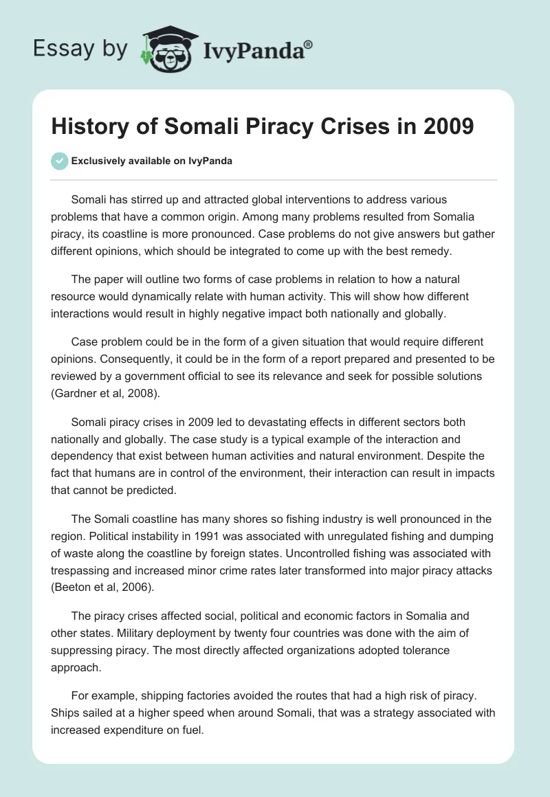 History of Somali Piracy Crises in 2009. Page 1