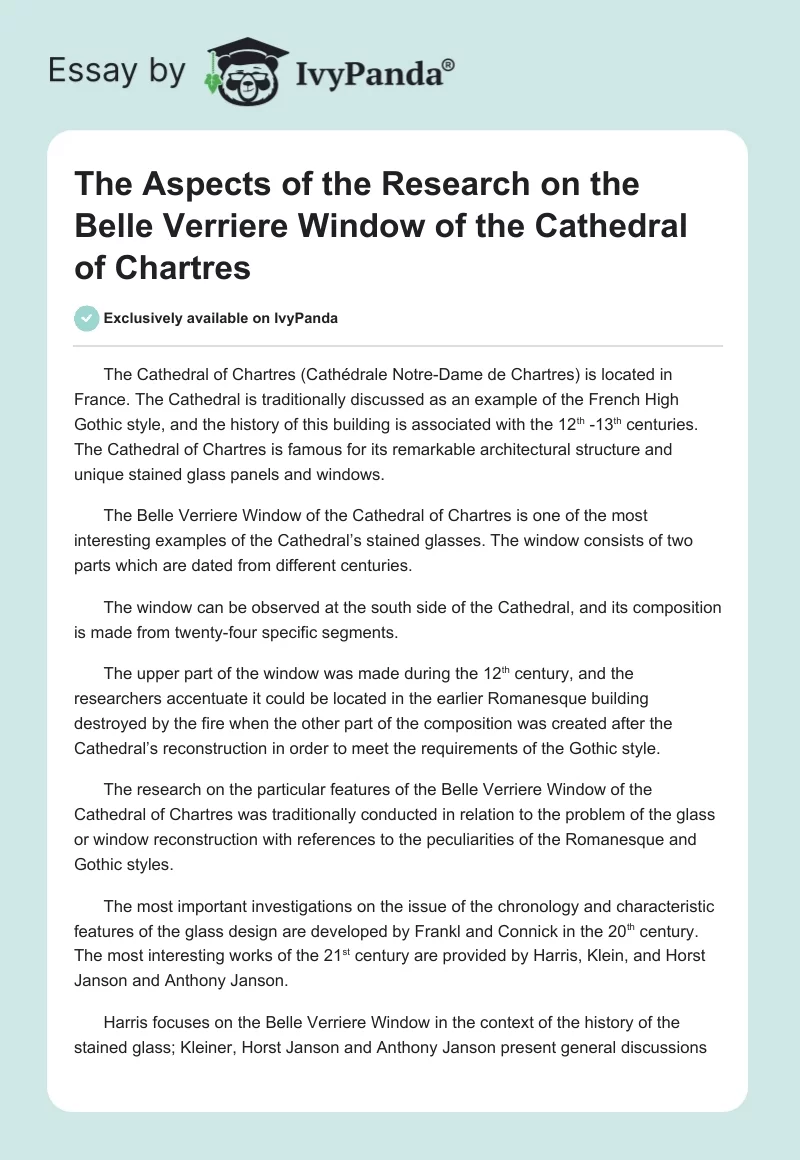 The Aspects of the Research on the Belle Verriere Window of the Cathedral of Chartres. Page 1