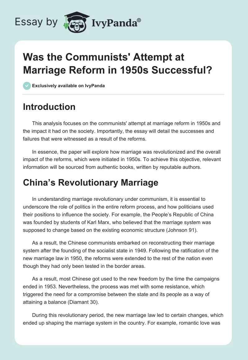 Was the Communists' Attempt at Marriage Reform in 1950s Successful?. Page 1
