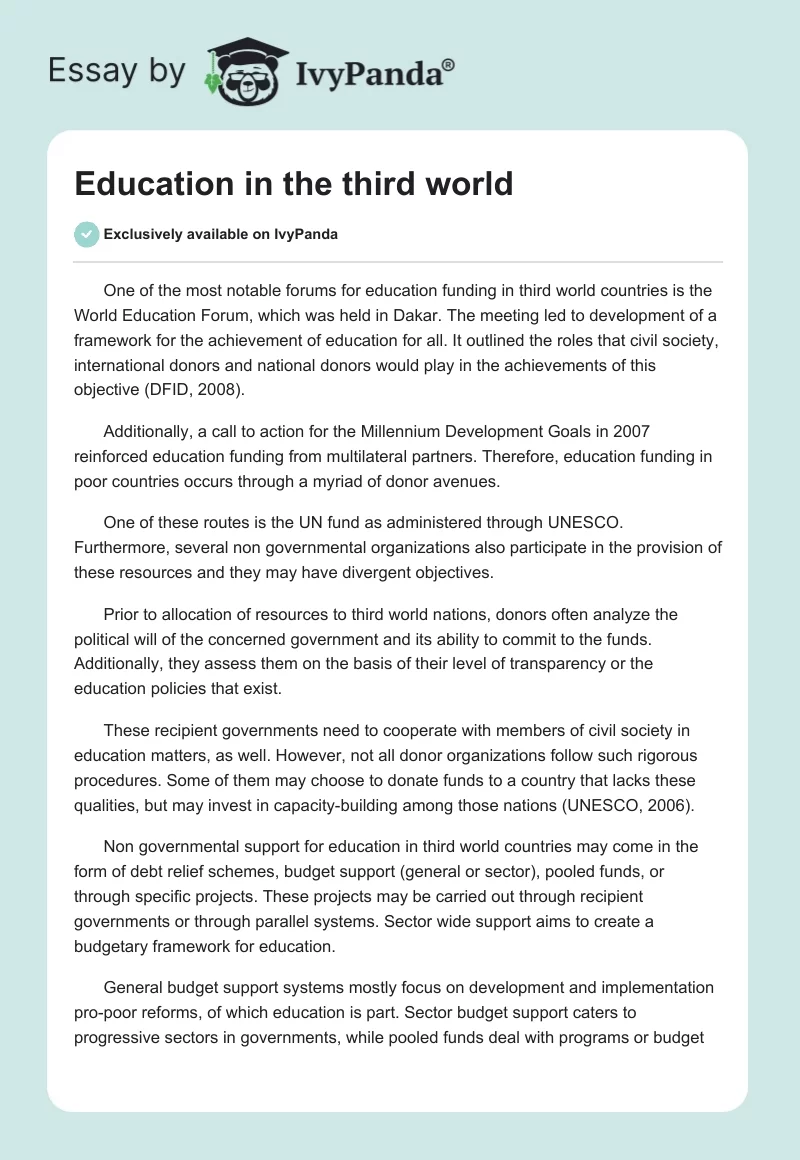 Education in the third world. Page 1