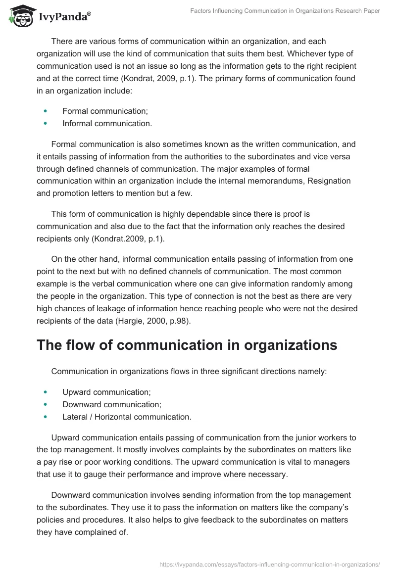 Factors Influencing Communication in Organizations Research Paper. Page 2
