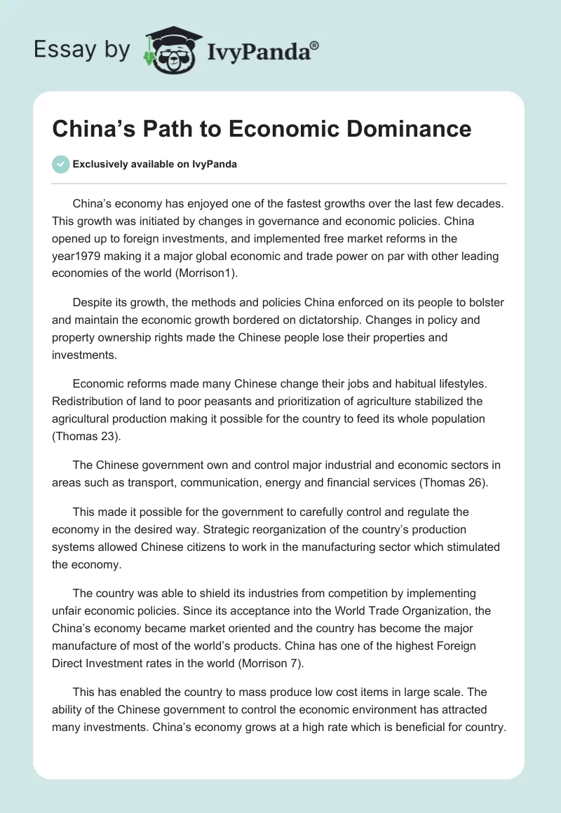 China’s Path to Economic Dominance. Page 1