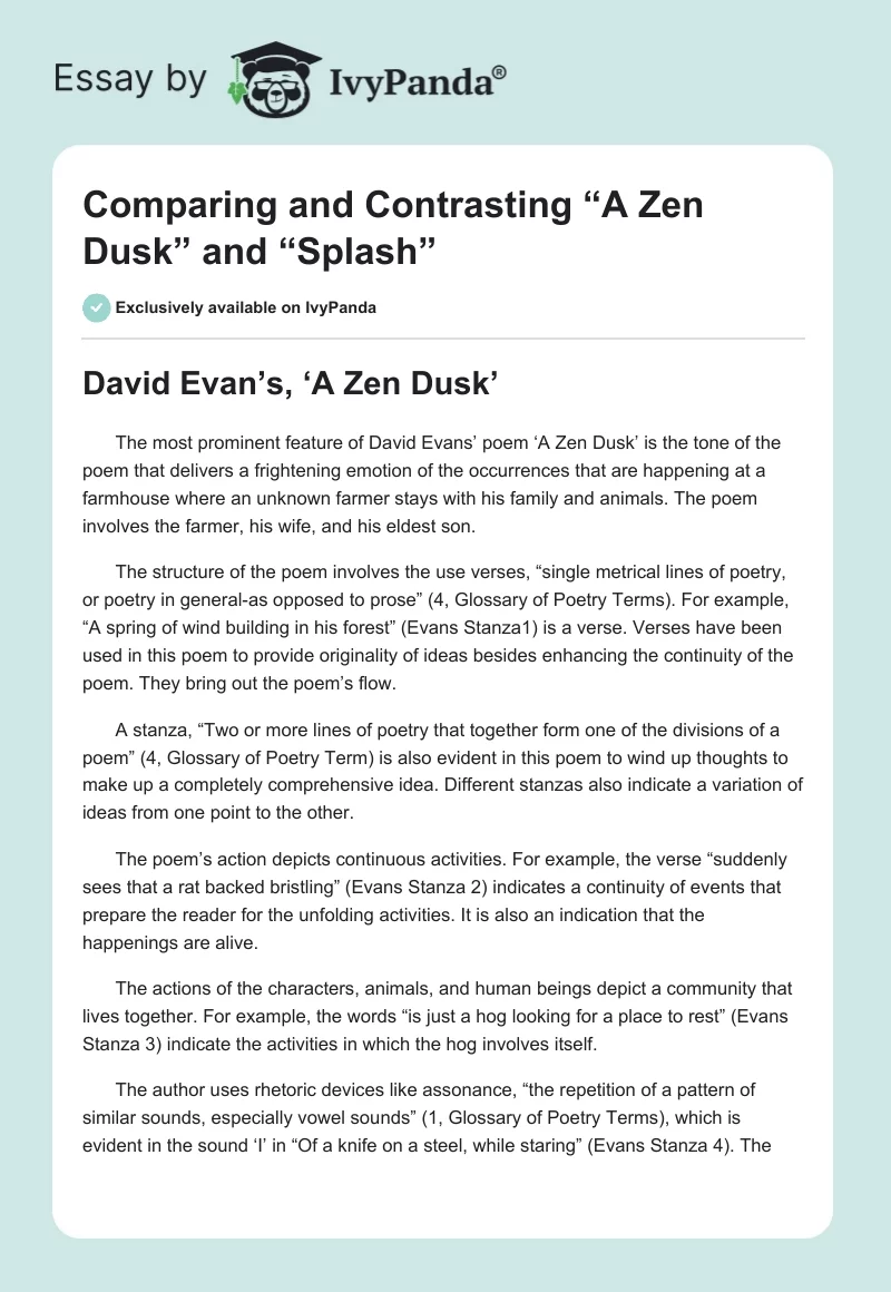 Comparing and Contrasting “A Zen Dusk” and “Splash”. Page 1