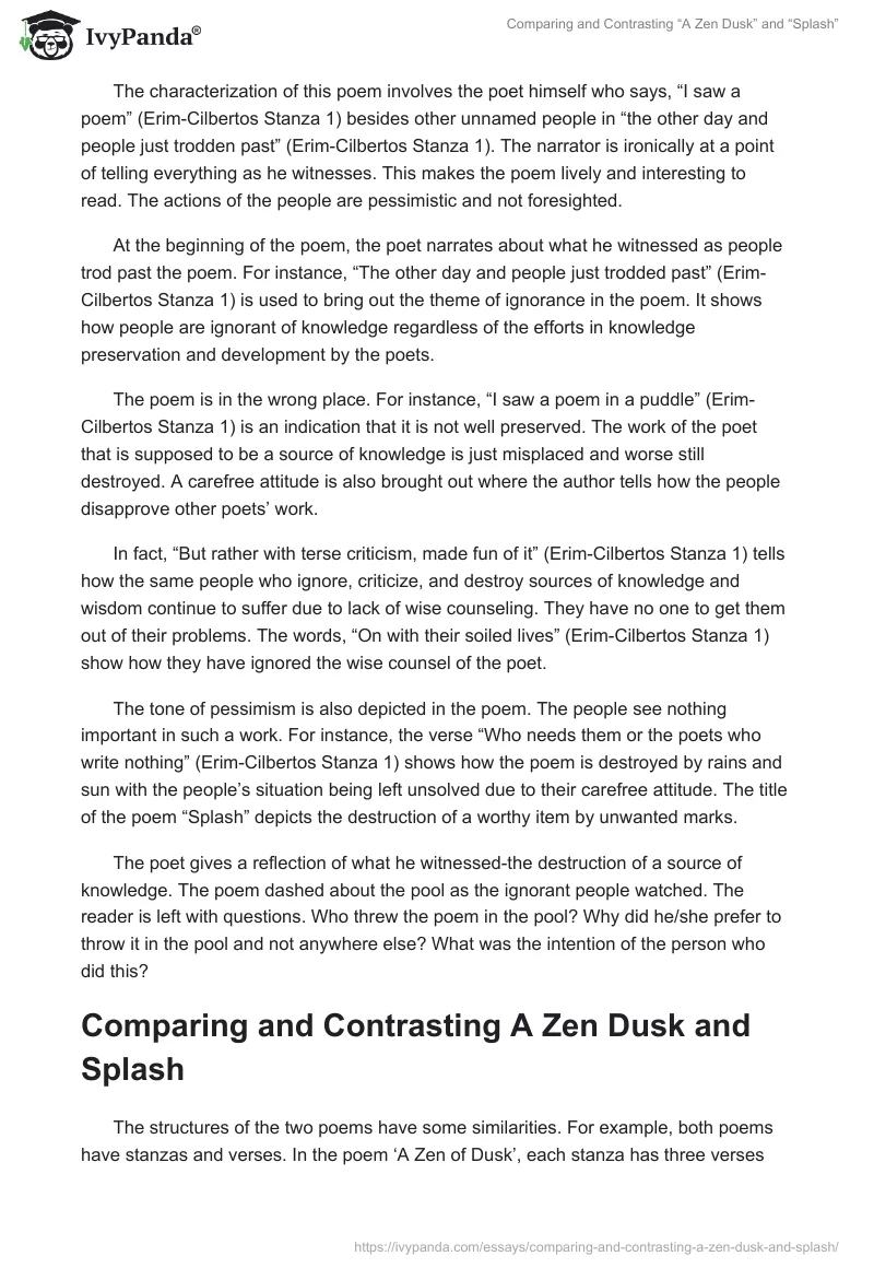 Comparing and Contrasting “A Zen Dusk” and “Splash”. Page 4