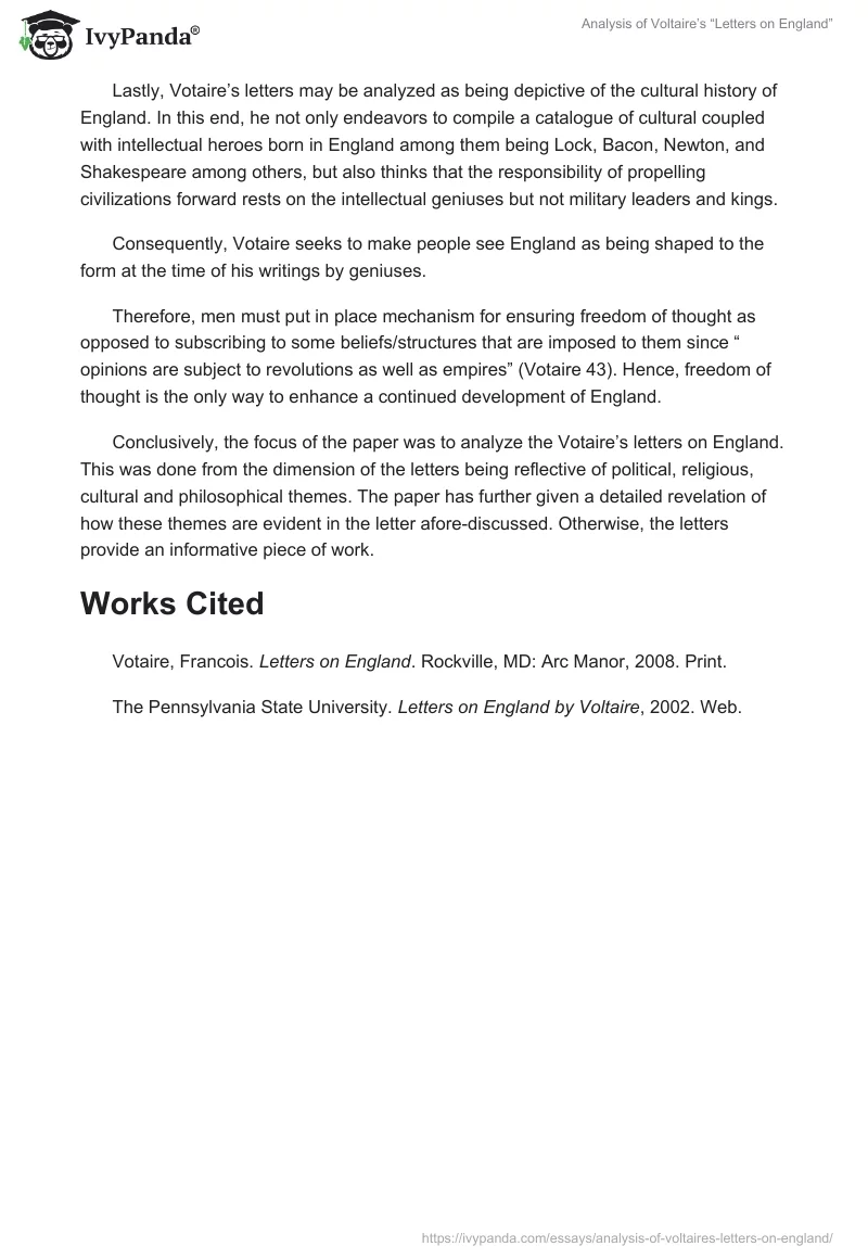 Analysis of Voltaire’s “Letters on England”. Page 3