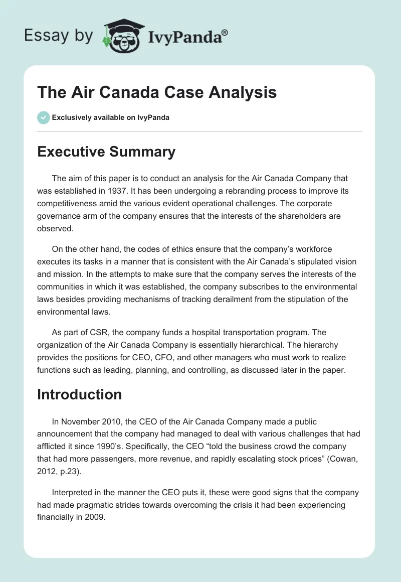 The Air Canada Case Analysis. Page 1