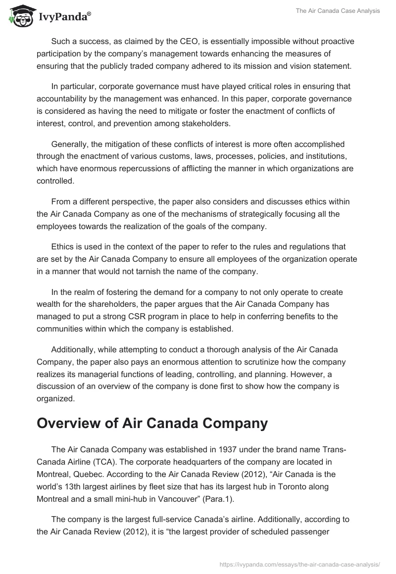 The Air Canada Case Analysis. Page 2