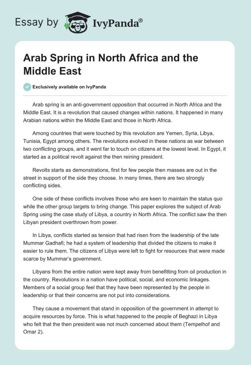 Arab Spring in North Africa and the Middle East. Page 1
