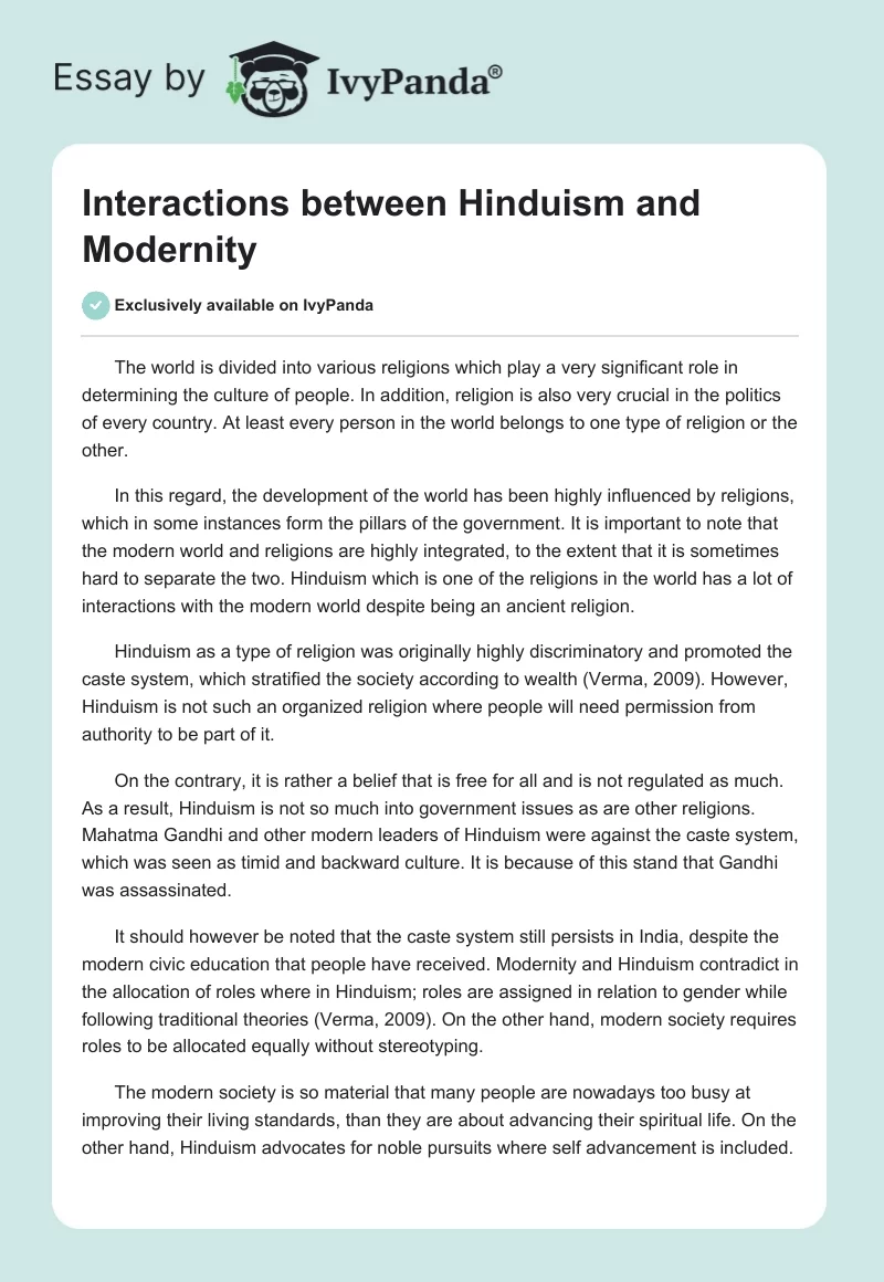 Interactions between Hinduism and Modernity. Page 1