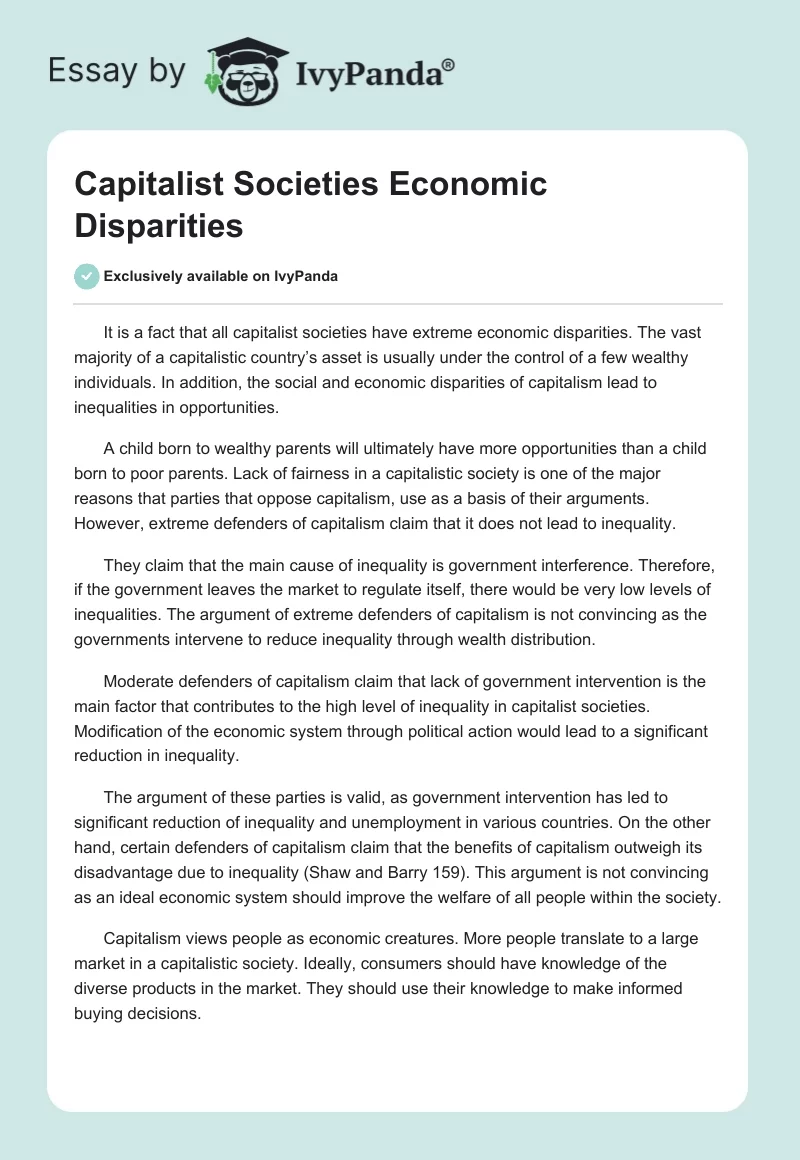 Capitalist Societies Economic Disparities. Page 1