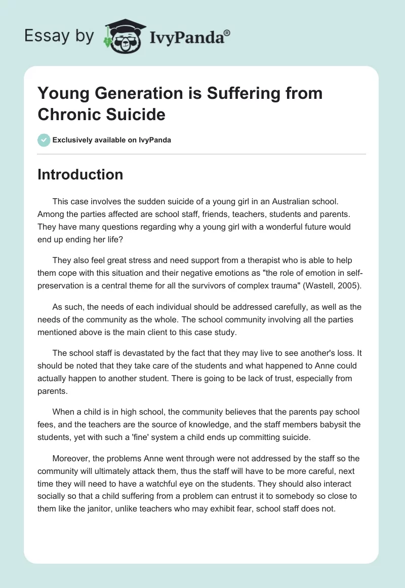 Young Generation is Suffering from Chronic Suicide. Page 1