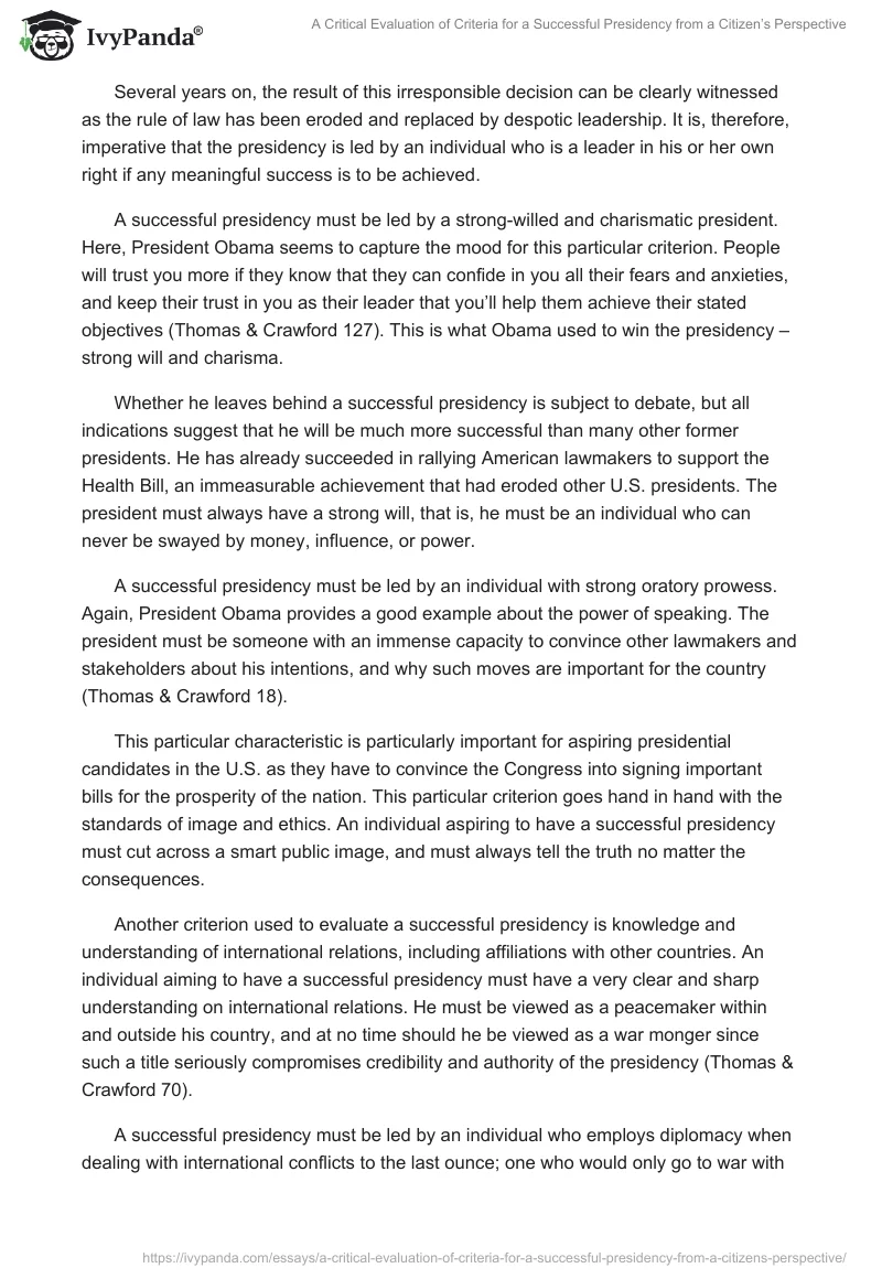 A Critical Evaluation of Criteria for a Successful Presidency from a Citizen’s Perspective. Page 2