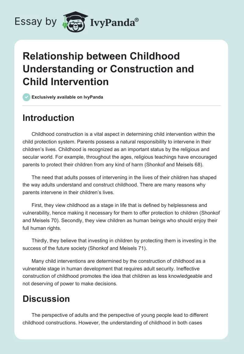 Relationship Between Childhood Understanding or Construction and Child Intervention. Page 1