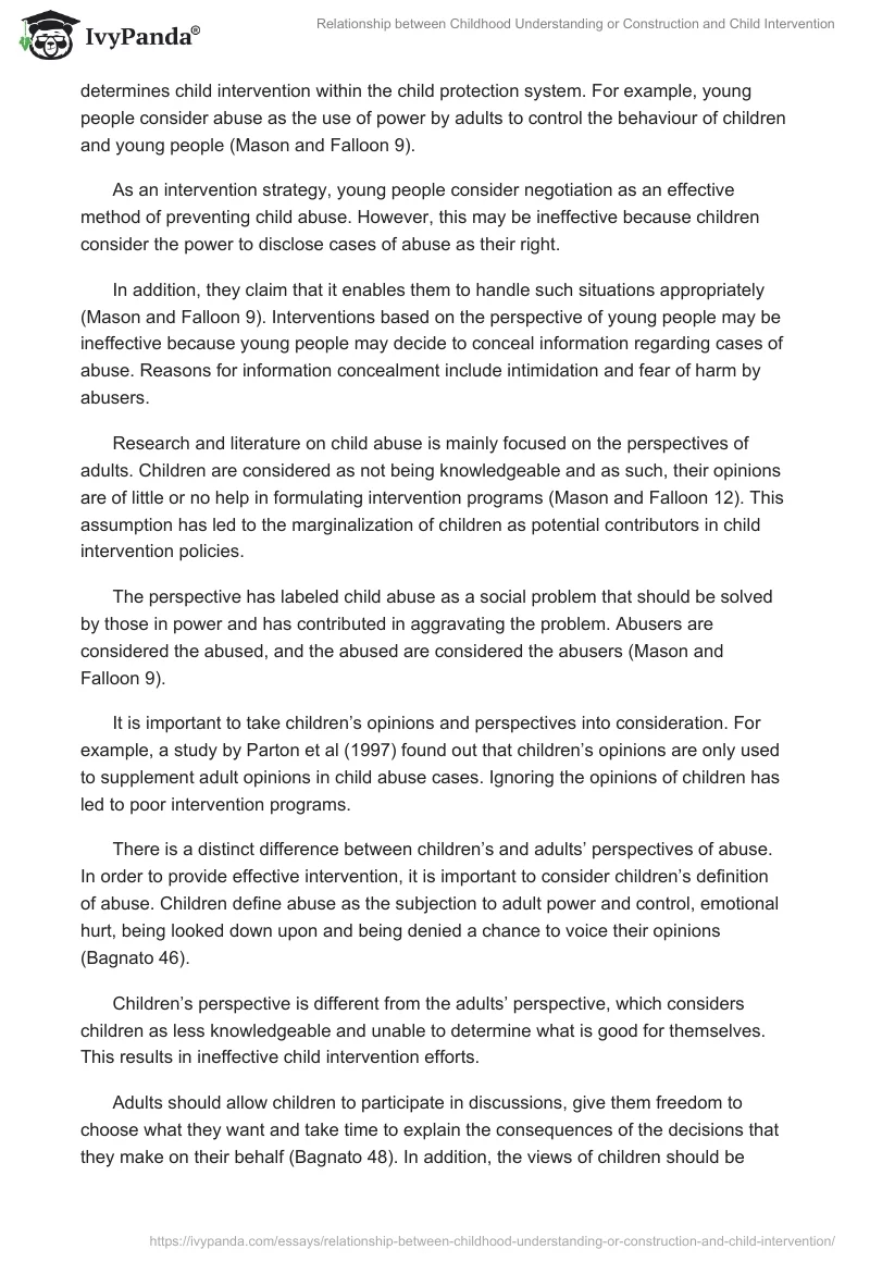 Relationship Between Childhood Understanding or Construction and Child Intervention. Page 2