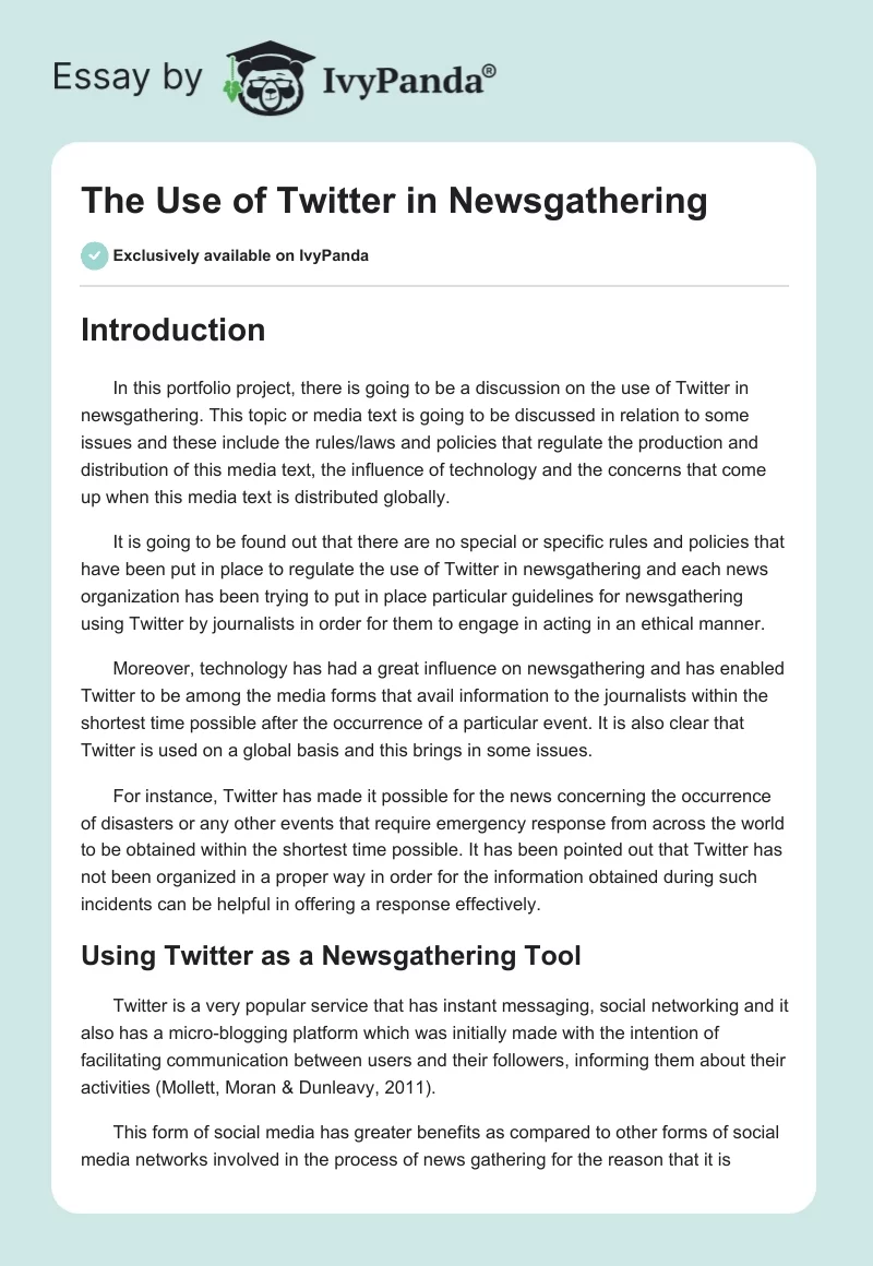 The Use of Twitter in Newsgathering. Page 1