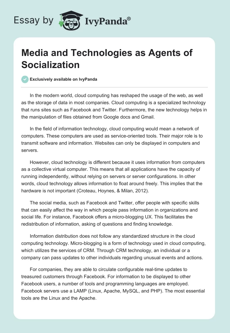 Media and Technologies as Agents of Socialization. Page 1