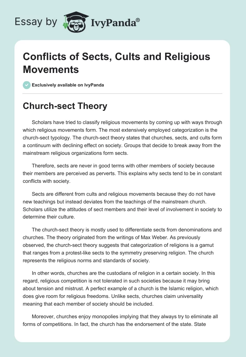 Conflicts of Sects, Cults and Religious Movements. Page 1