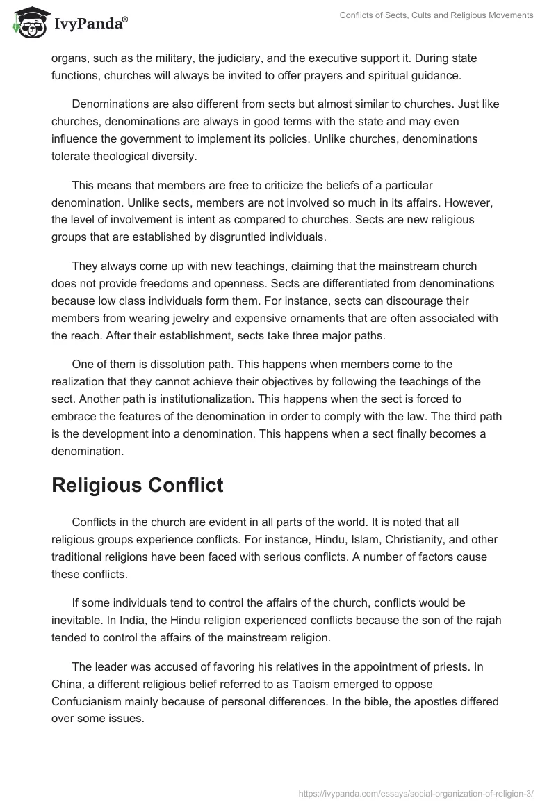 Conflicts of Sects, Cults and Religious Movements. Page 2