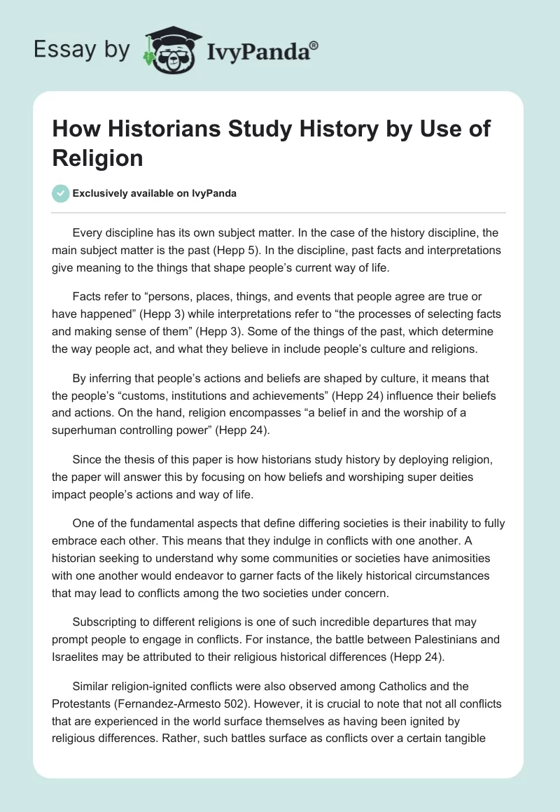 How Historians Study History by Use of Religion. Page 1