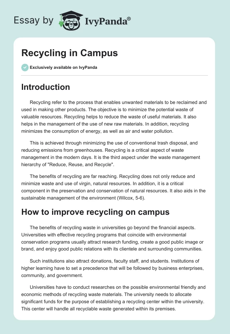 Recycling in Campus. Page 1