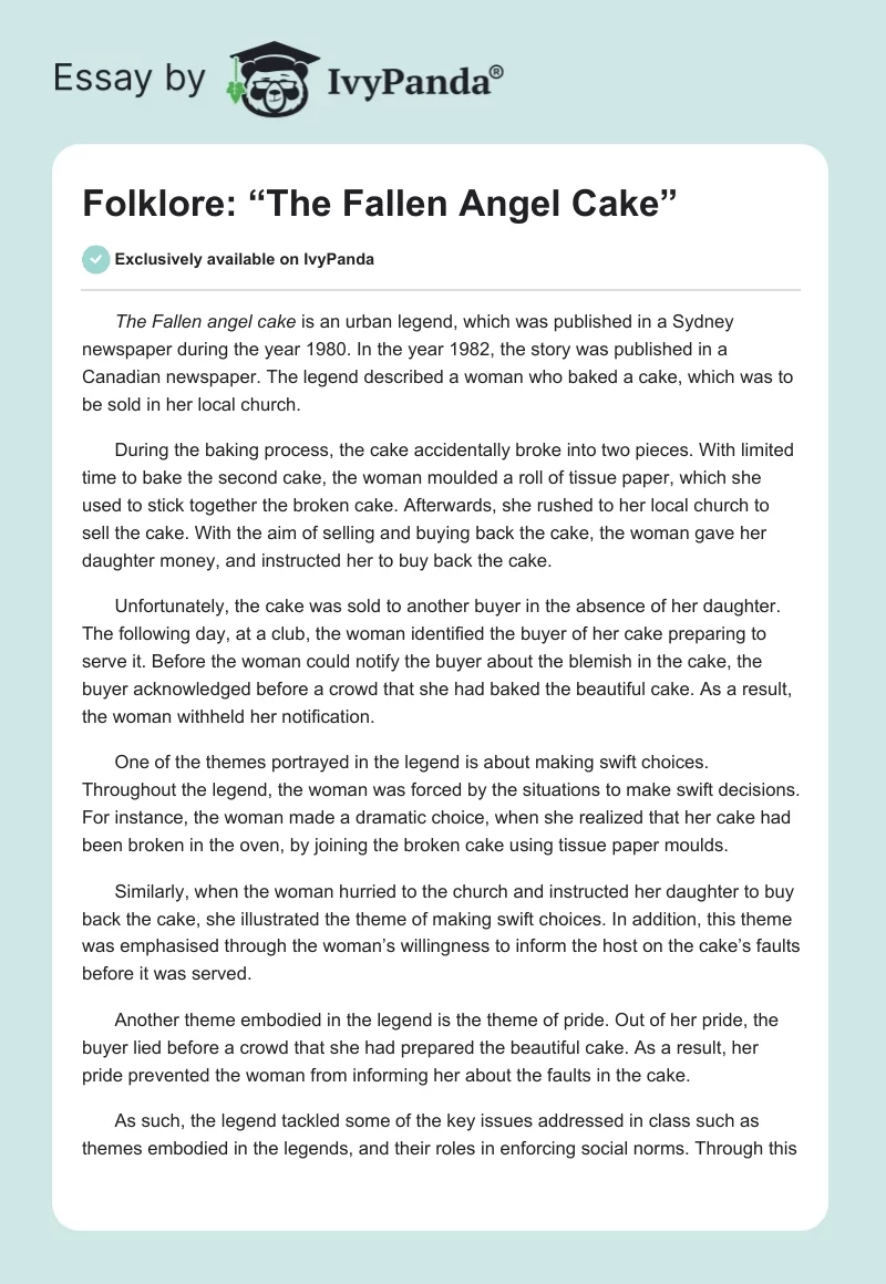 Folklore: “The Fallen Angel Cake”. Page 1