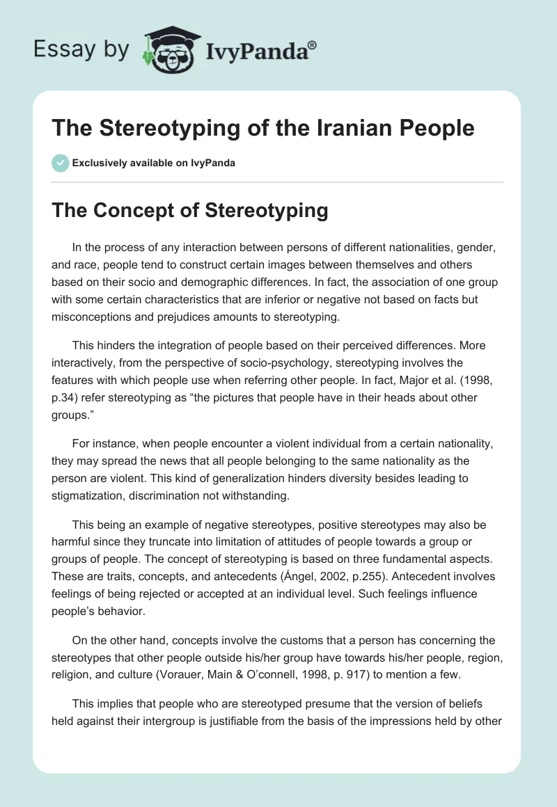 The Stereotyping of the Iranian People. Page 1