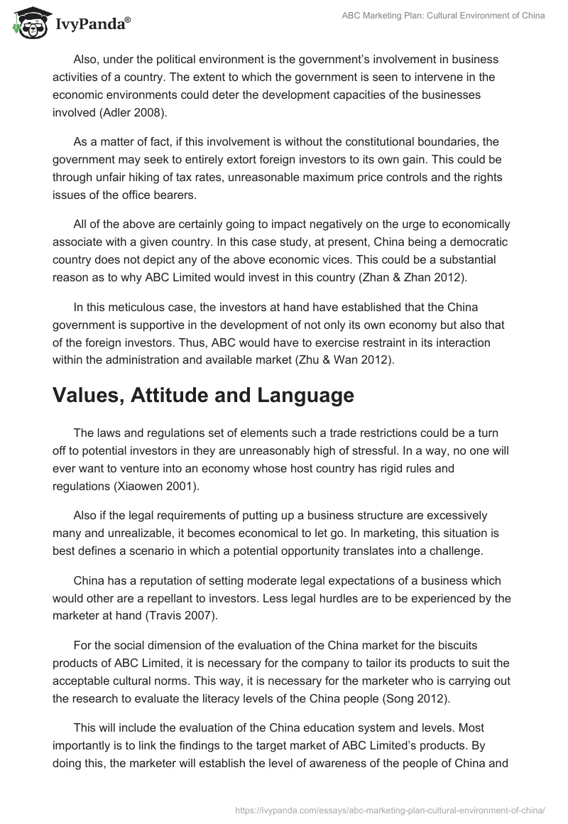 ABC Marketing Plan: Cultural Environment of China. Page 4
