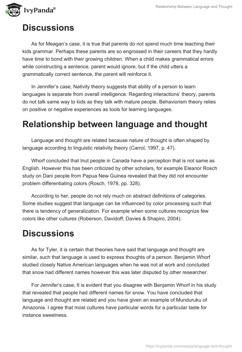 Relationship Between Language and Thought. Page 2