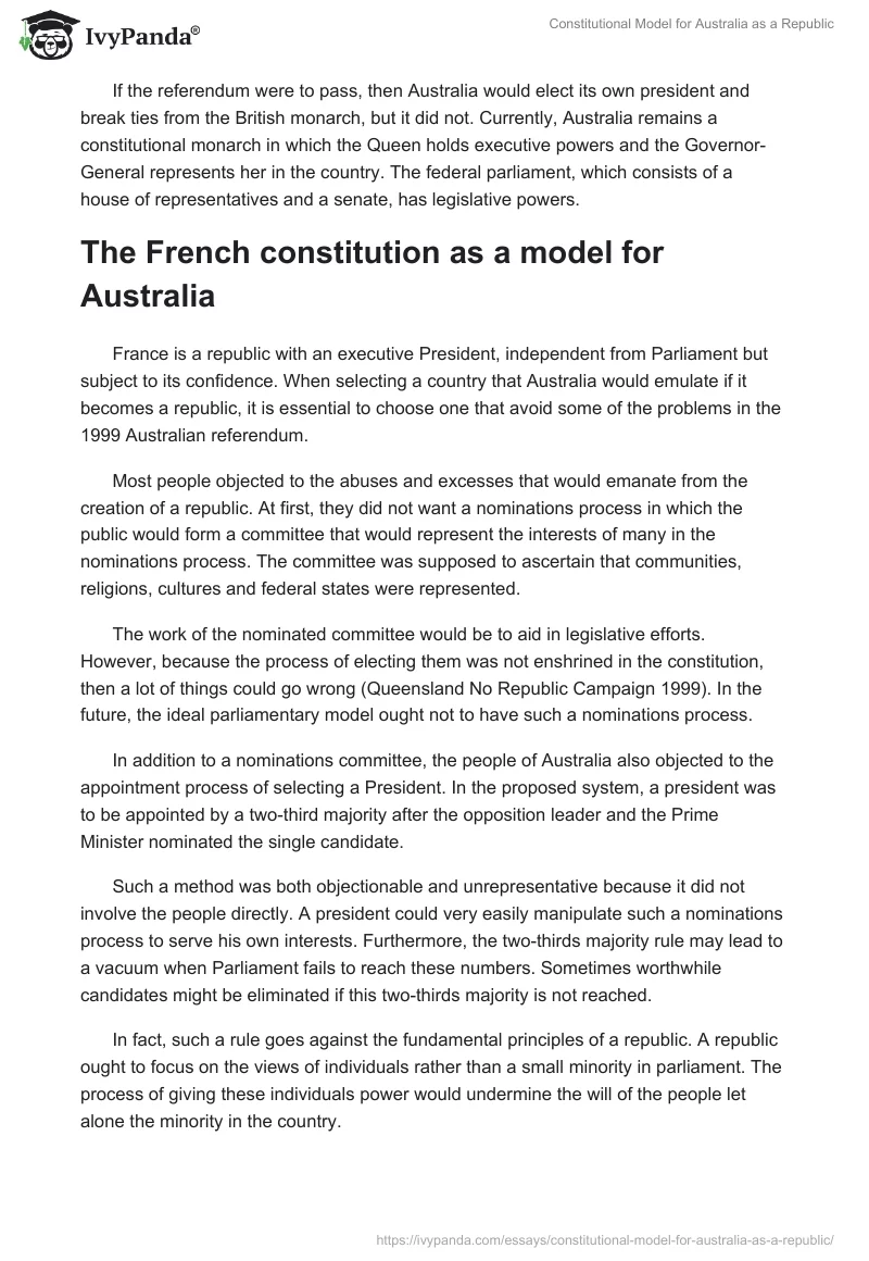 Constitutional Model for Australia as a Republic. Page 2