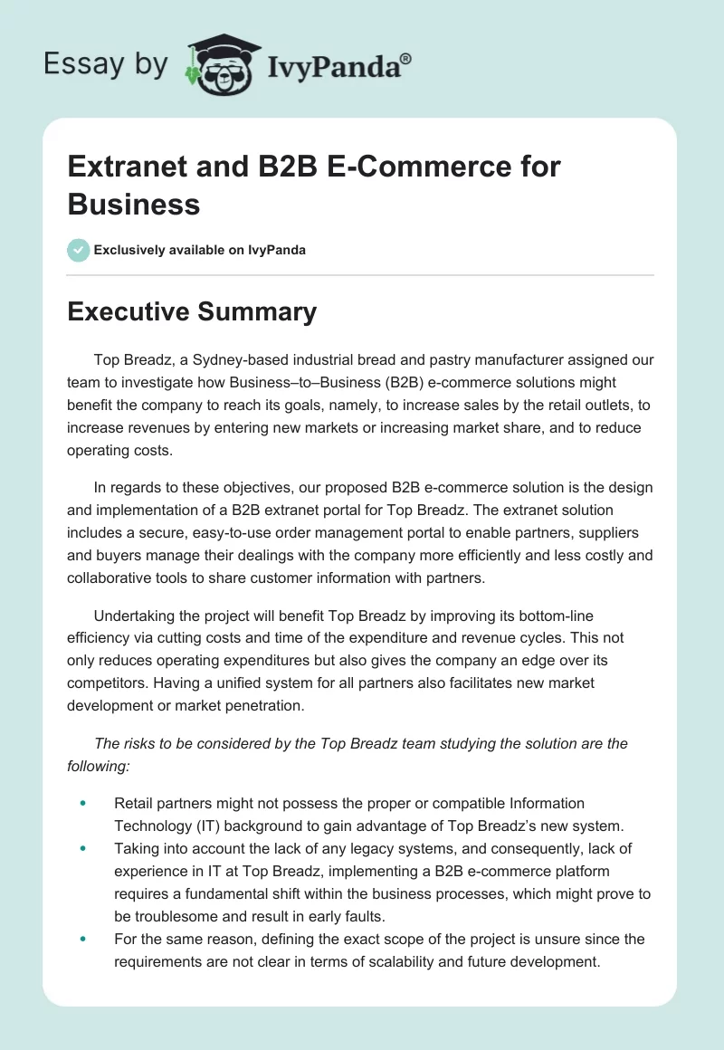 Extranet and B2B E-Commerce for Business. Page 1