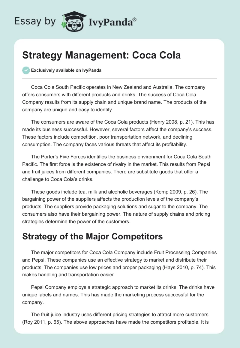 Strategy Management: Coca Cola. Page 1