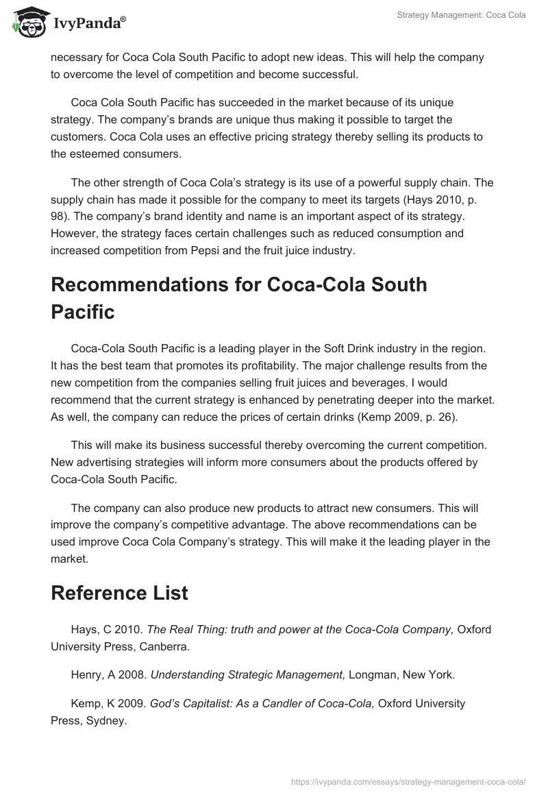 Strategy Management: Coca Cola. Page 2