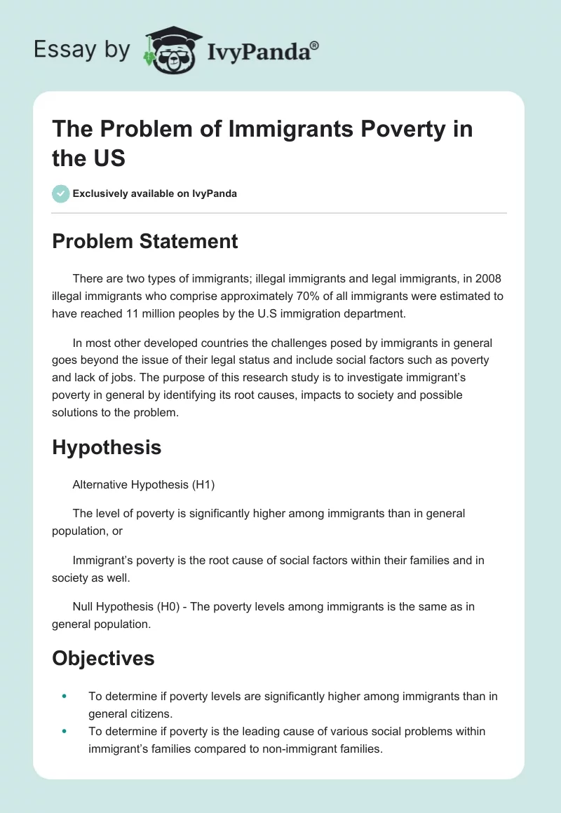 The Problem of Immigrants Poverty in the US. Page 1